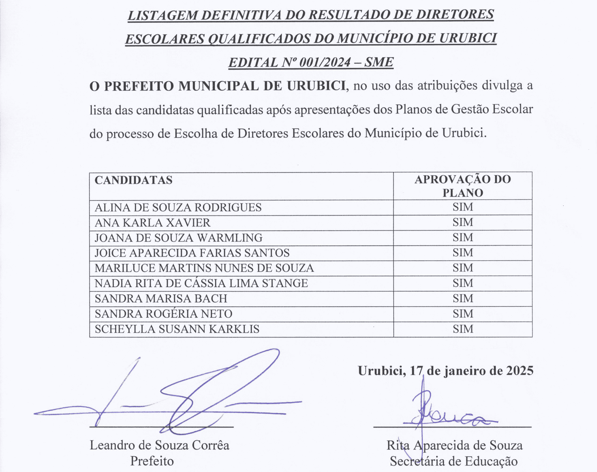 Prefeitura de Urubici | Prefeitura divulga listagem definitiva dos candidatos à função de diretor escolar