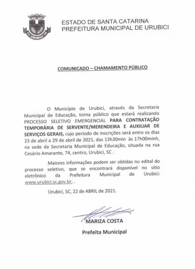 Proc. Seletivo Emergencial - Sec. da Educação